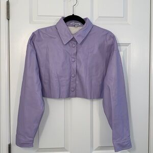 Pretty Garbage Purple Cropped Faux Leather Button-Up Shirt size Small